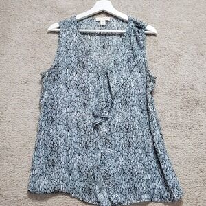 Coldwater Creek Top Women Large 14 White Black Geometric Ruffle Front Sleeveless